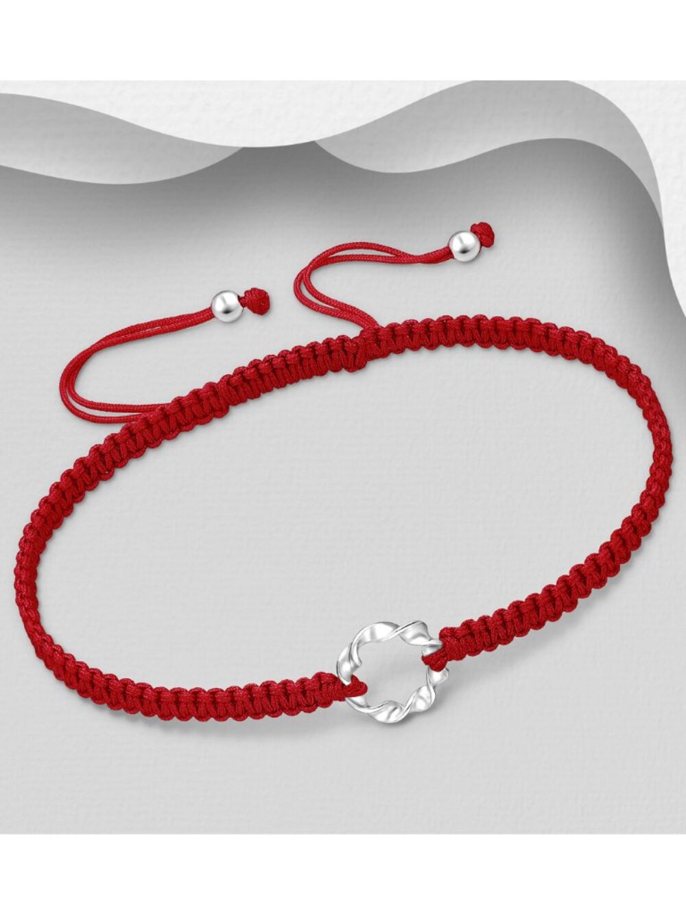 925 Sterling Silver Oxidized Twisted Circle with Adjustable Thread Bracelet
